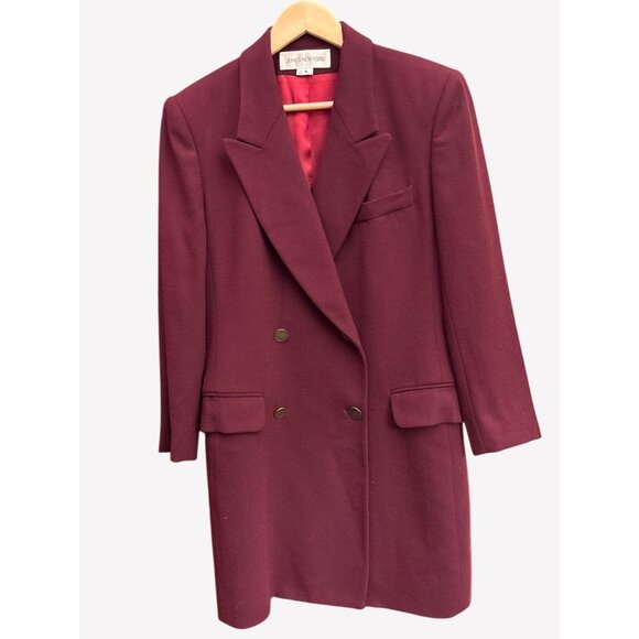 Vintage Jones New York Burgundy Wool Coat Long Blazer Double Breasted 80s 90s - Picture 1 of 7